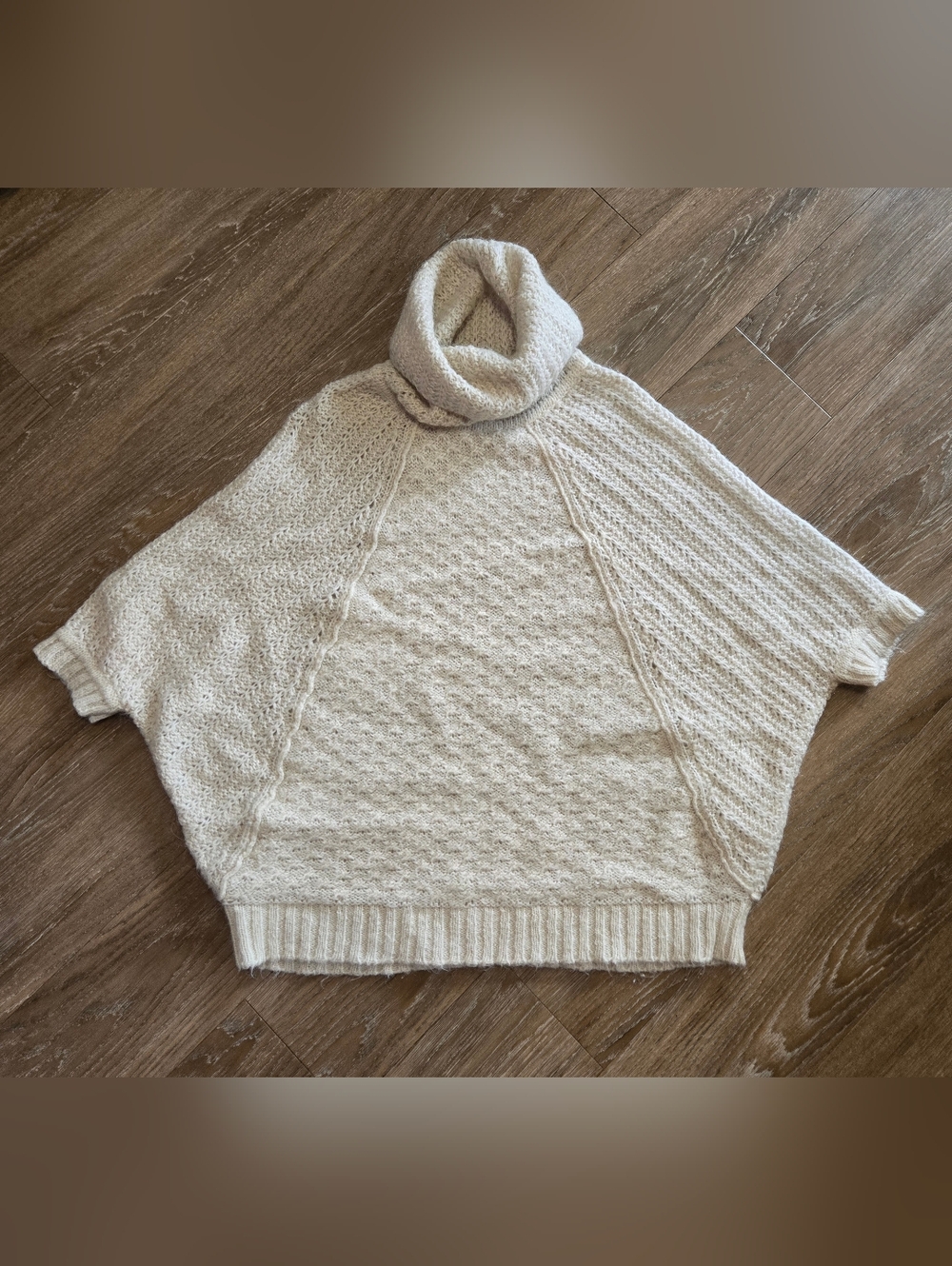 Zara Cream Mohair Wool Blend High Cowl Neck Batwing Knit Sweater